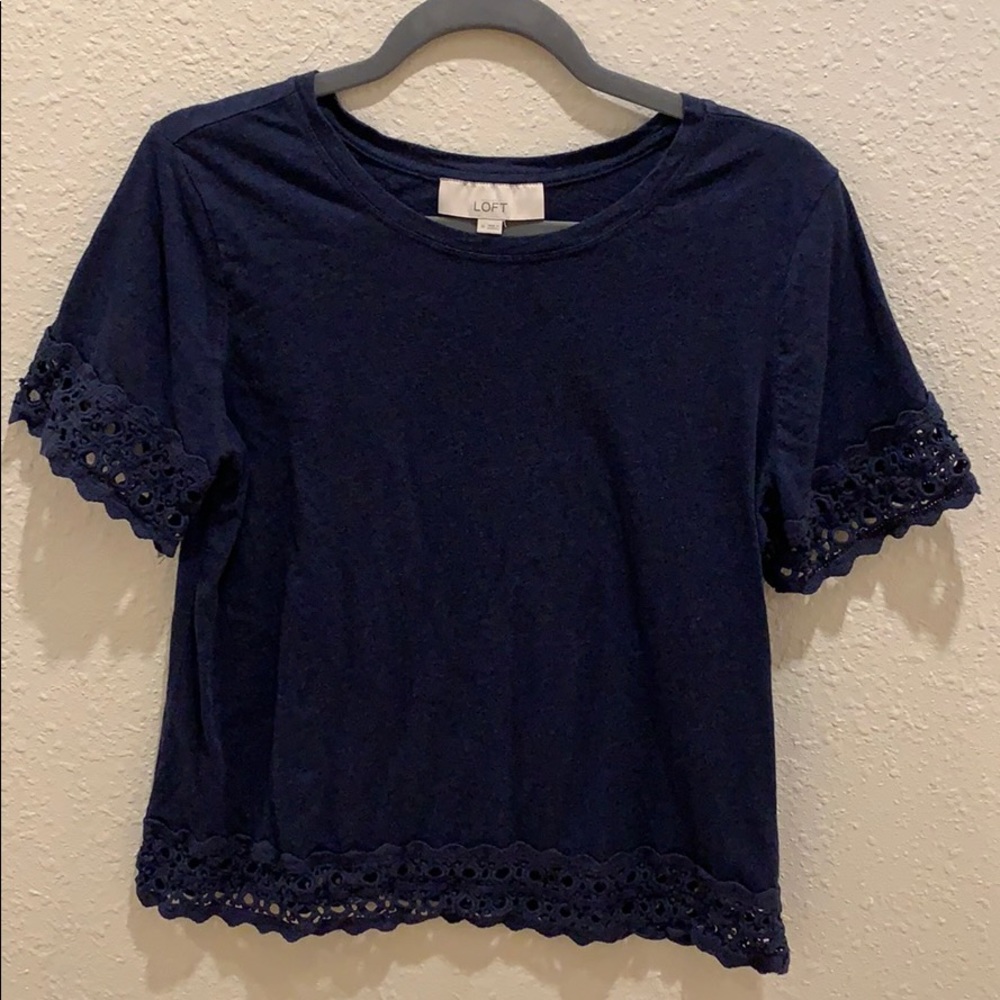 Navy blue LOFT lace trim t shirt